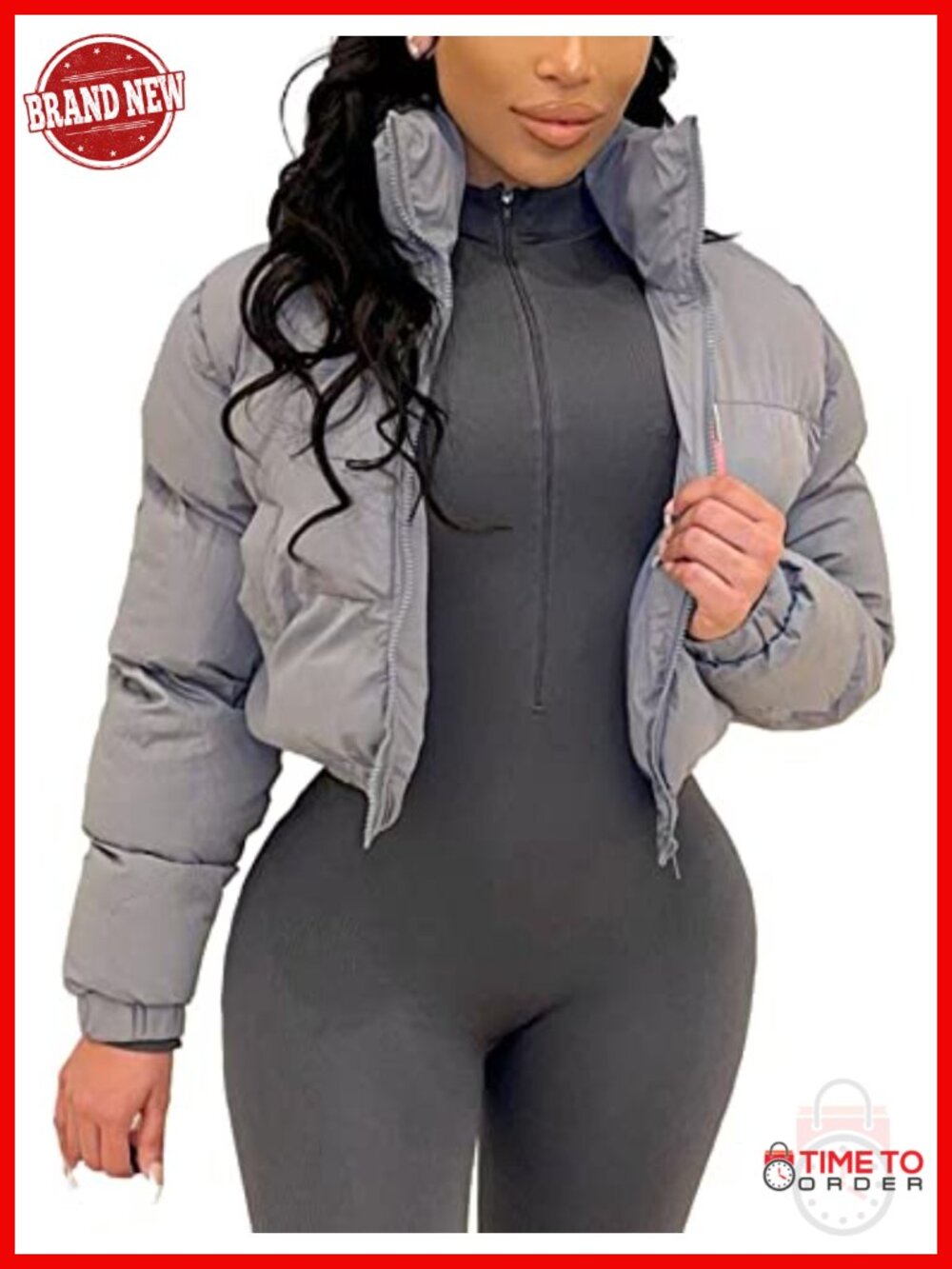 Cropped Puffer Jacket Zip Up Winter Short Quilted Jacket Bubble Coat